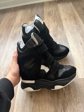 Isabel Marant Black and White Platform Wedge Sneakers
